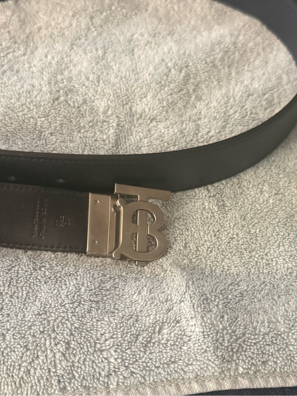 Burberry Reversible Black/Blue Leather Women’s Belt with Silver TB Buckle